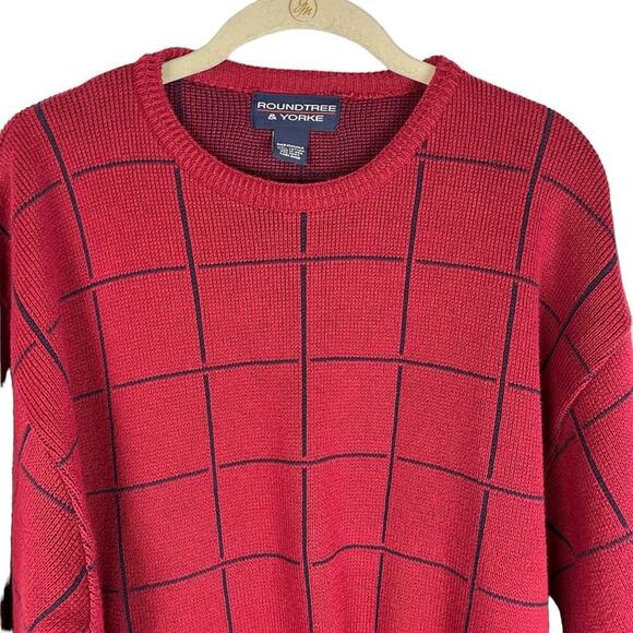 Vintage 90s Roundtree & York window plane plaid crewneck grandpa sweater - Picture 2 of 6